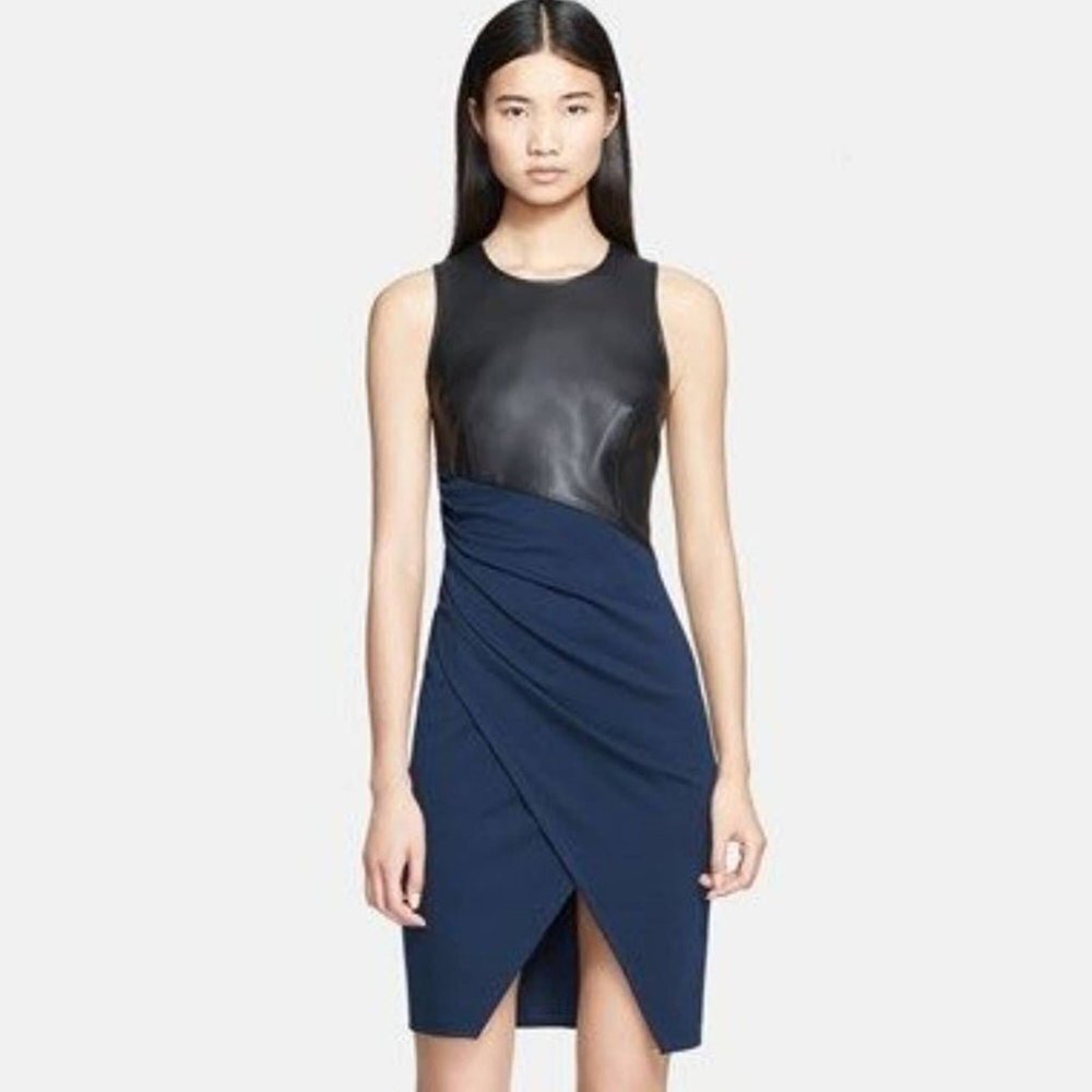 Jay Godfrey Faux Leather Wrap Dress Size 4 - Picture 1 of 8